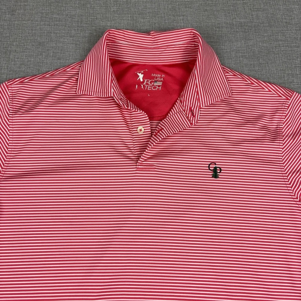 FG Tech Polo Shirt Mens L Red Striped Golf Short Sleeve Calusa Pines